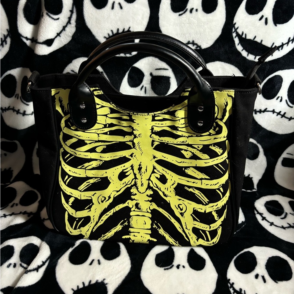 Large Canvas Skeleton Glow in the Dark Purse with Strap